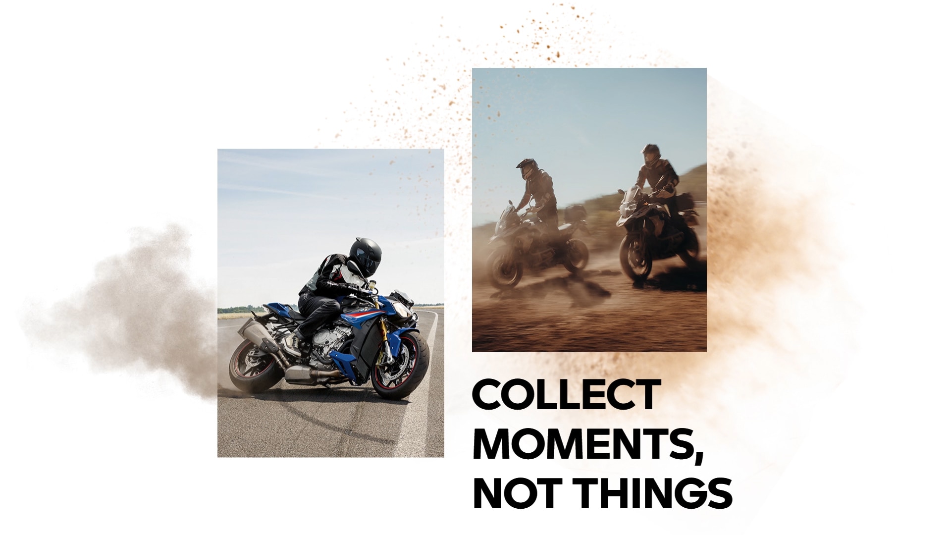 Ένας αναβάτης αγώνων BMW Motorrad σε πίστα. Δύο αναβάτες BMW Motorrad σε αμμώδες έδαφος