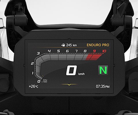Βλέπουμε την οθόνη TFT 6,5" της F 850 GS Adventure.