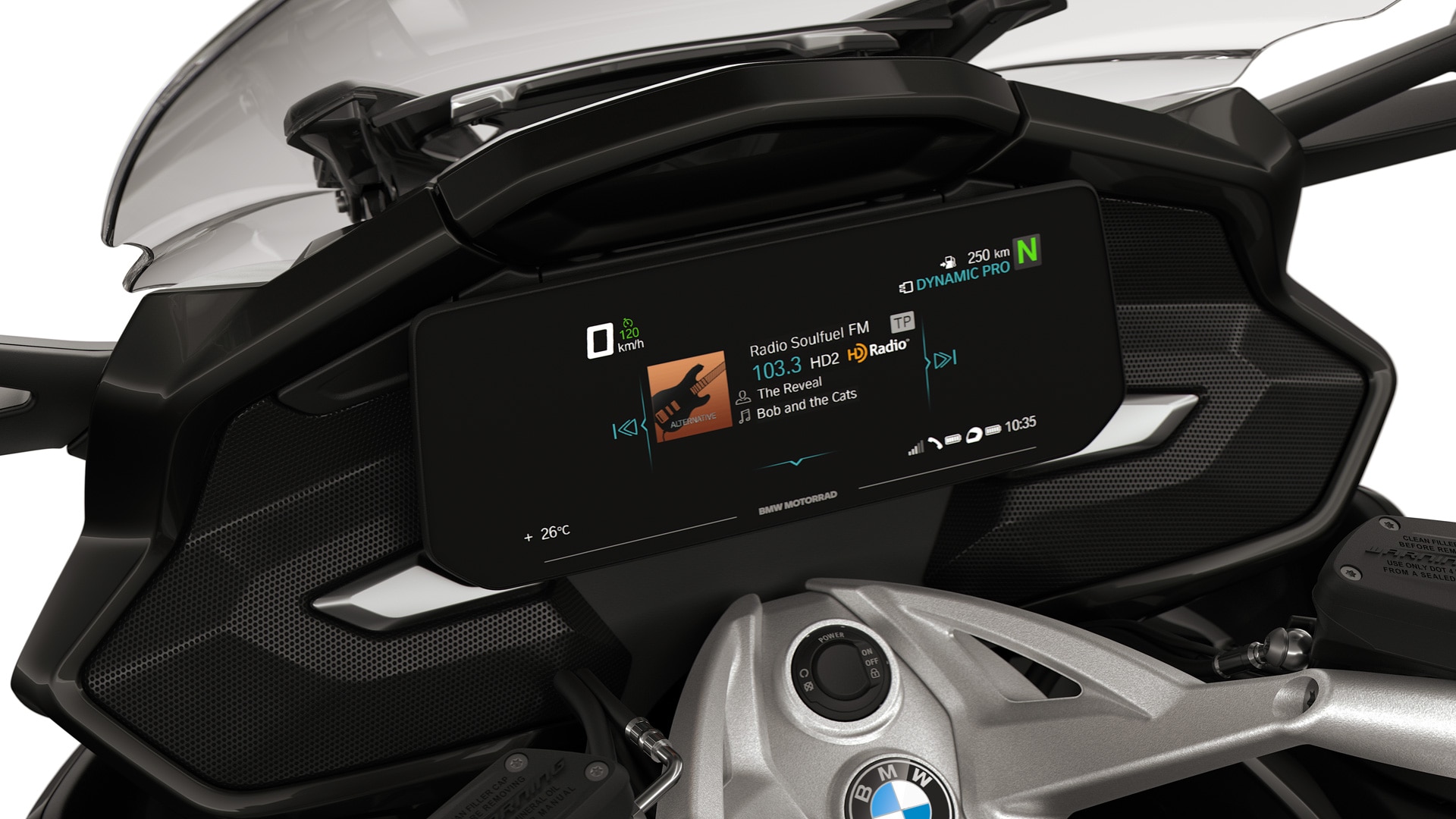 Εστίαση στην οθόνη TFT και τα ηχεία της K 1600 GT.
