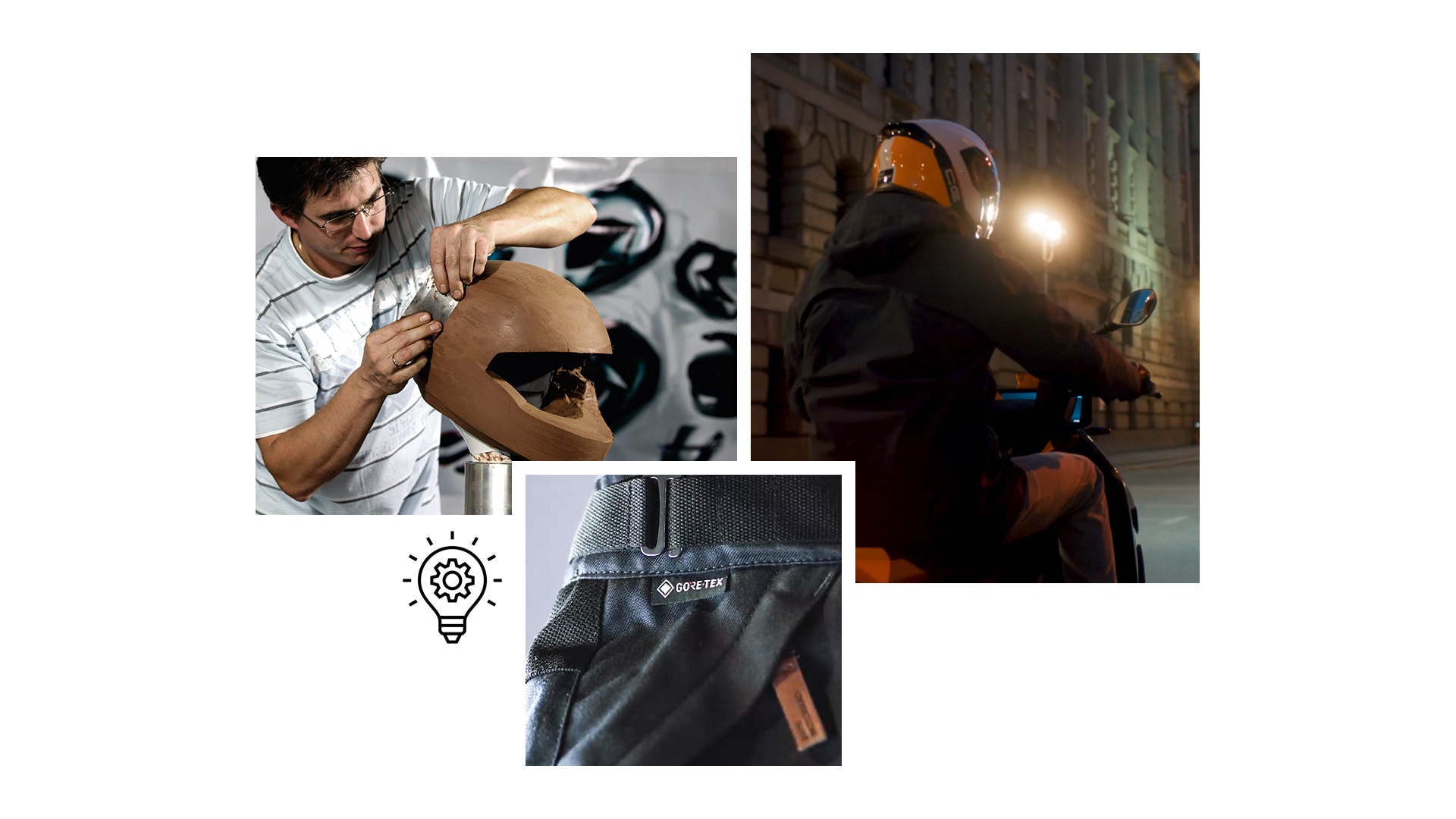 Κολάζ με καινοτομίες της BMW Motorrad, όπως το μπουφάν Tokyo Connect GTX